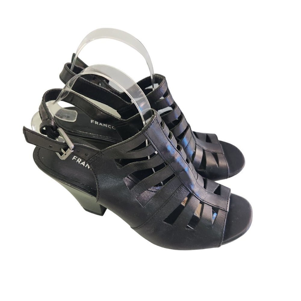 Franco Sarto Black Leather Open Toe Slingback Heeled Sandals Size 9M